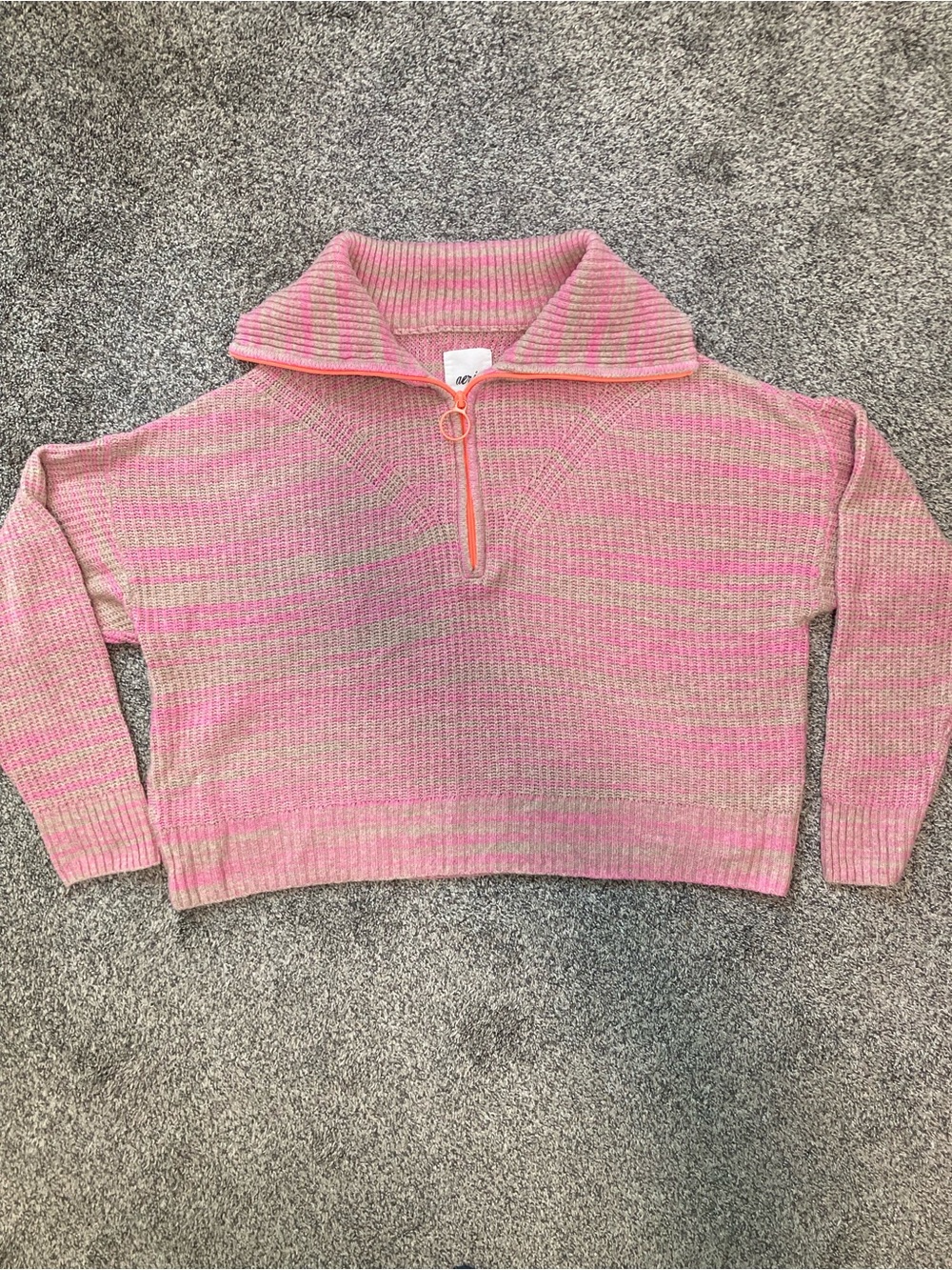 aerie Pink & Beige Half-Zip Cowl Knit Sweater